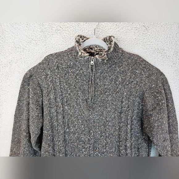 Buckle Black Mens Pull Over Faux Fur With Zip Textured Speckles Sweater Sz XL - Picture 3 of 14